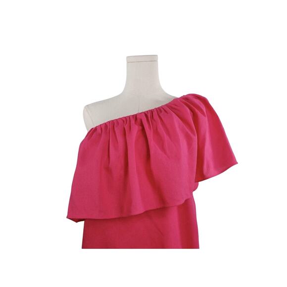Tuckernuck Pomander Place Florencia One Shoulder Pink Maxi Dress Ruffle XS NWOT - Picture 2 of 12